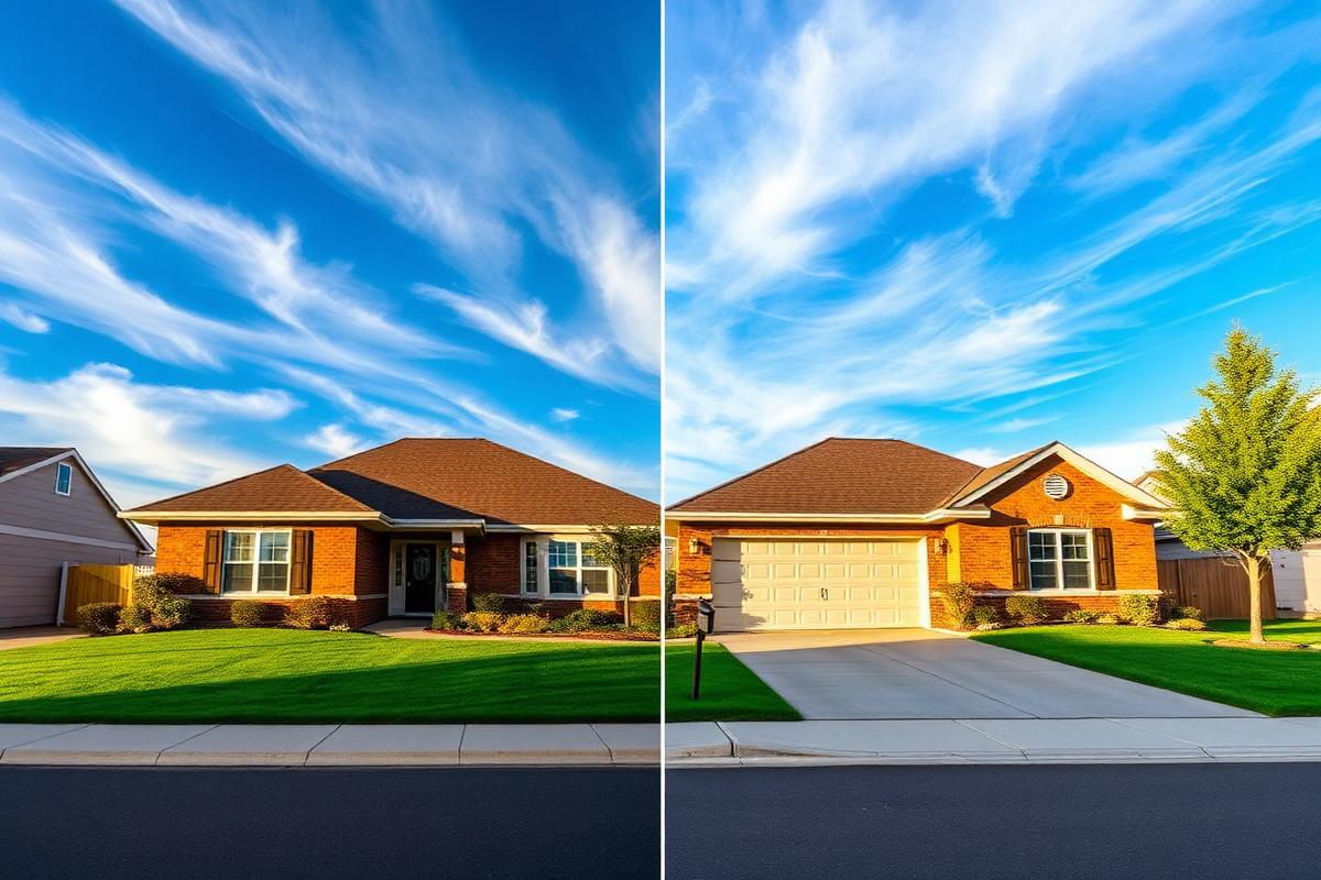 Suburban Exterior · Sky Replacement + Lawn — after