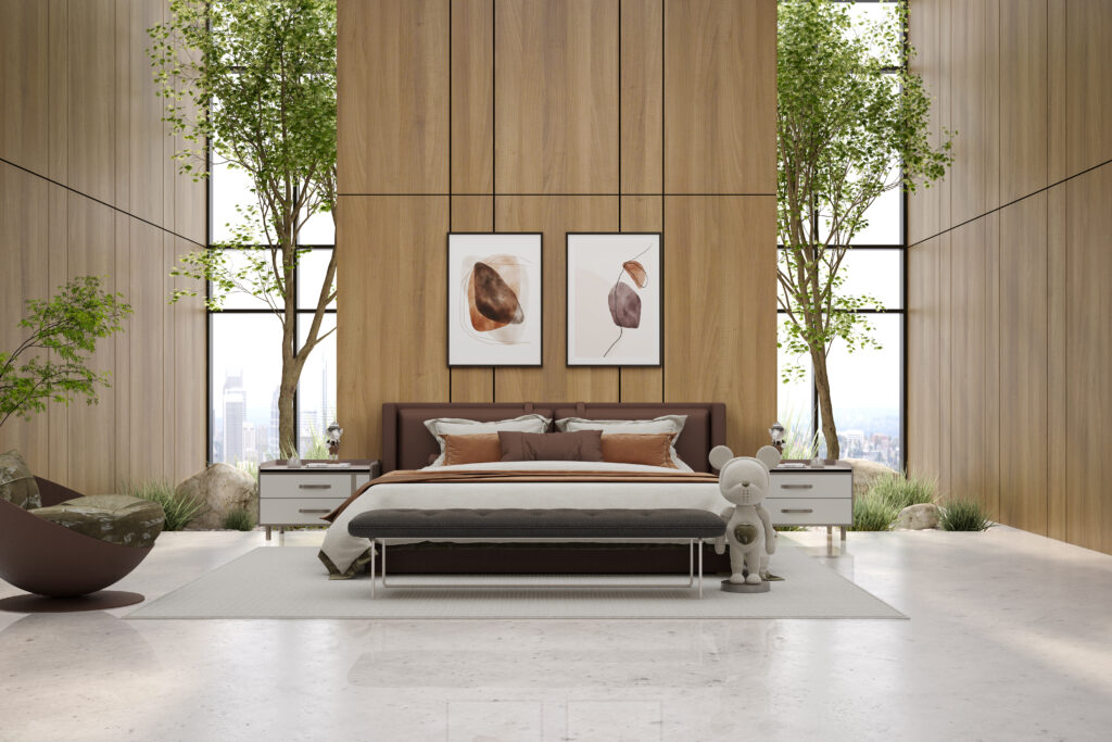 Modern style conceptual interior empty room wide view 3 d illustration